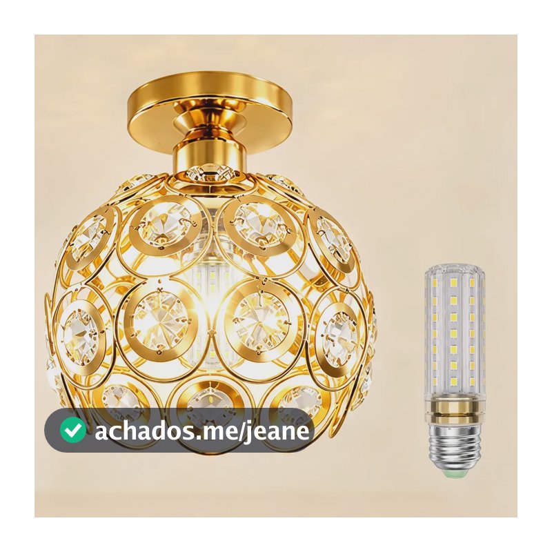 Luminária De Teto Plafon Luxo Led Modernacrystal E27 Dourada 110v-220v Dourado
