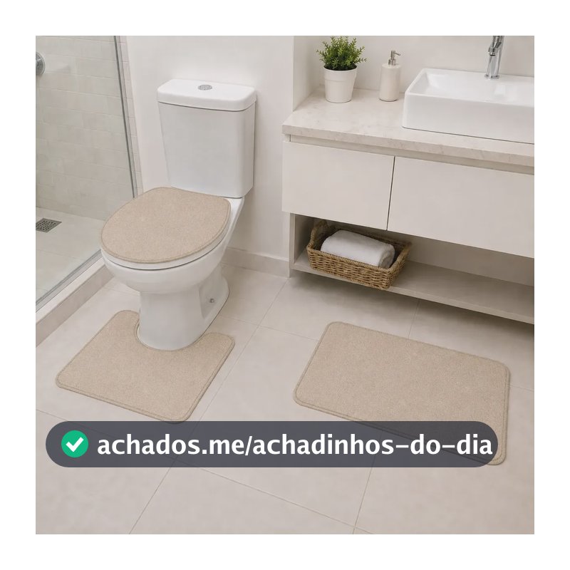 Jogo Tapete Banheiro 3 Peças Preto Antiderrapante Bege