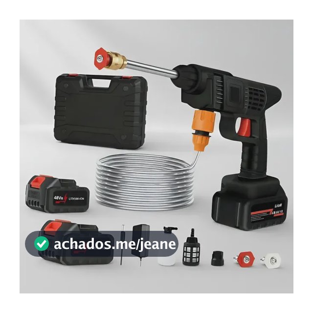 Lava Jato Portátil Alta Pressao Lavadora 2 Baterias + Maleta Preto Recarregavel Elétrica Lavar Carro Profissional Potência Turbo Limpeza Compacta Potente Regulável Lavagem Automotivo Evolufix 48v