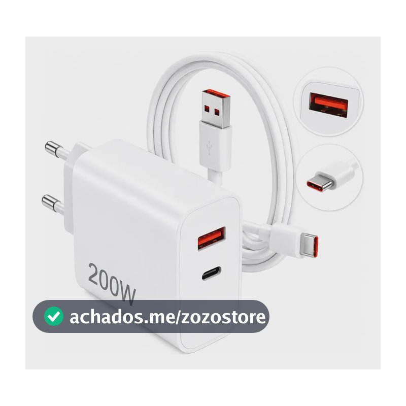 Carregador Turbo 200w Usb-c Usb-a Compatível Xiaomi Poco Branco
