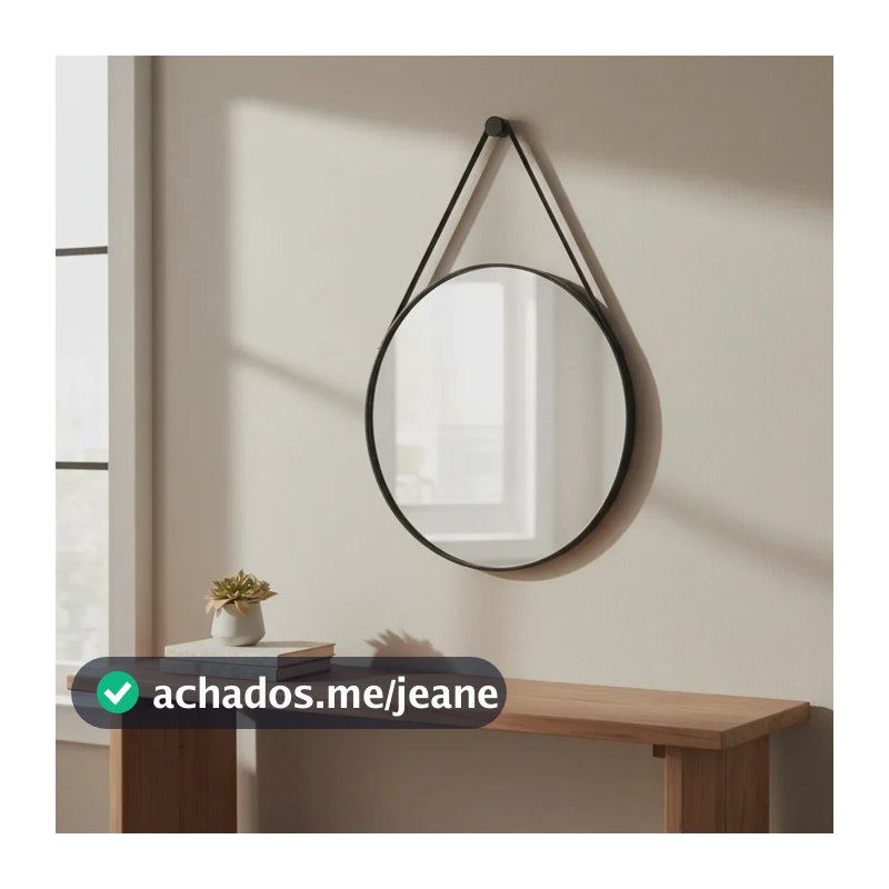 Espelho Adnet Alça De 60cm Decorativo + Suporte Preto