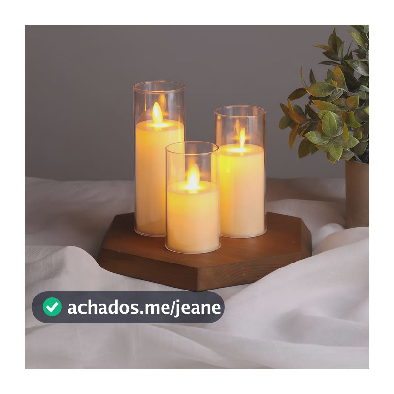 3 Vela Elétrica Vidro Transparente Led Quente Decoração Casa