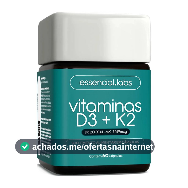 VITAMINA D3 + K2 Menaquinona-7 - Fórmula com Máxima Concentração e Biodisponibilidade - 60 Cápsulas
