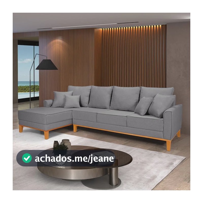 Sofá Mobly Beny Com Chaise E 3 Lugares Living Sala Linho Cor Cinza Claro 185