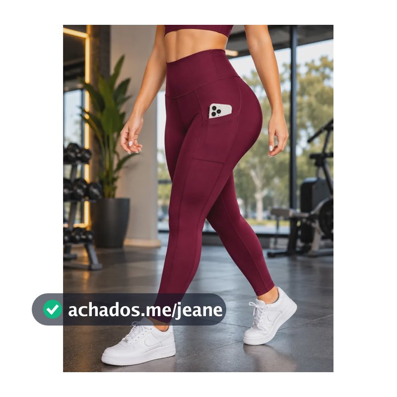 Legging Alta Compressão Feminina Com Bolso Disfarça Celulite Marsala G