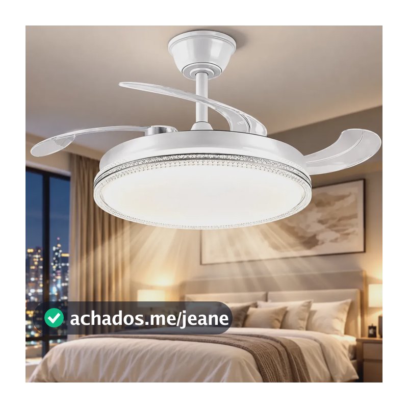 Ventilador de Teto Silencioso com Controle Remoto e Luz LED Integrada, Luminária de Teto Moderna com Ventilação para Quarto, Sala de Estar, Escritório e Ambientes Internos, Tieesa F006