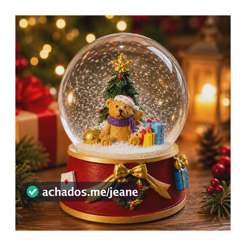 Globo De Neve Natalino Ursinho Enfeite Decoração Natal Luxo Vermelho Não Possui Led