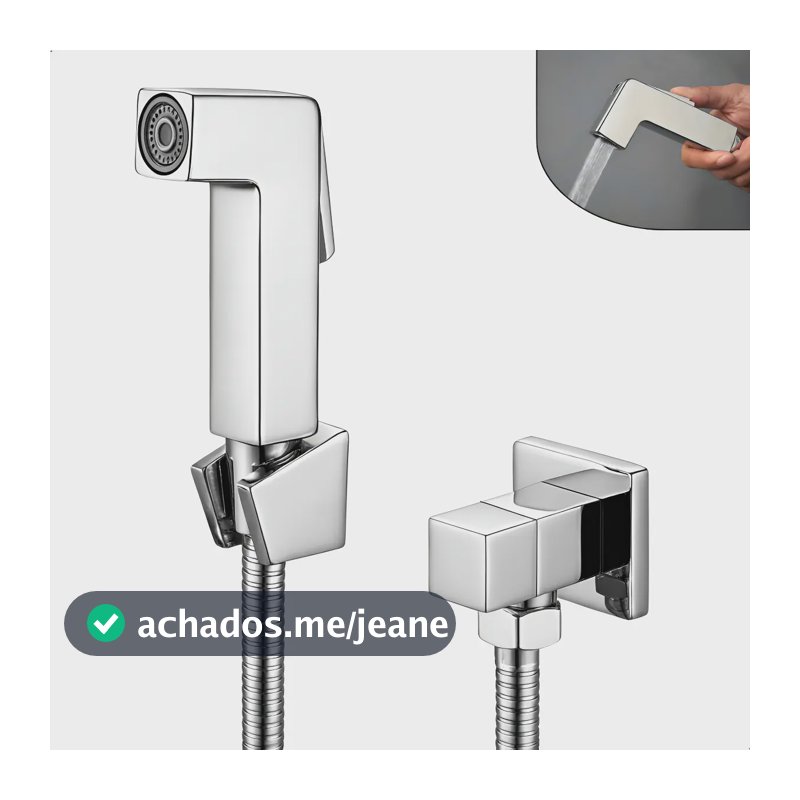 Ducha Higiênica Completa Quadrada 1/4 de Volta Metal Cromado com Suporte e Mangueira 120cm - SOFTINOX