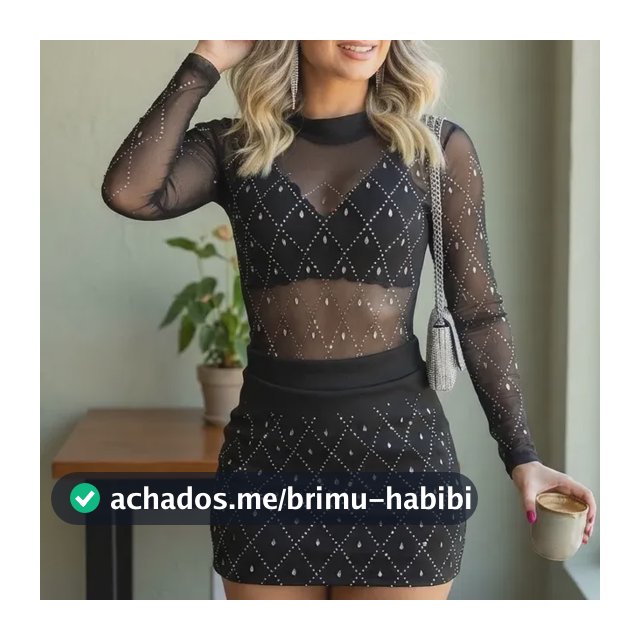Conjunto Feminino Body Pontinho Pedraria Saia Cintura Alta