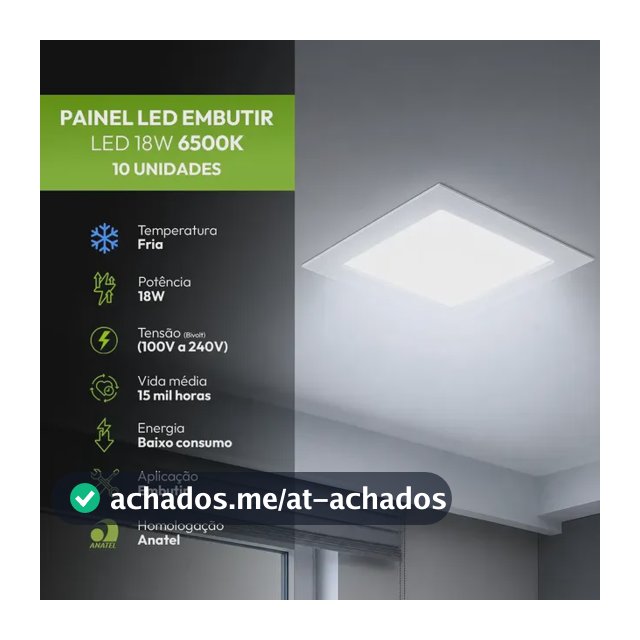 Kit 10 Painel led Plafon Embutir 18w 6500k Branco Frio 12cm 110v/220v Bivolt Quadrado Branco Cod:399211371 Easy By Avant