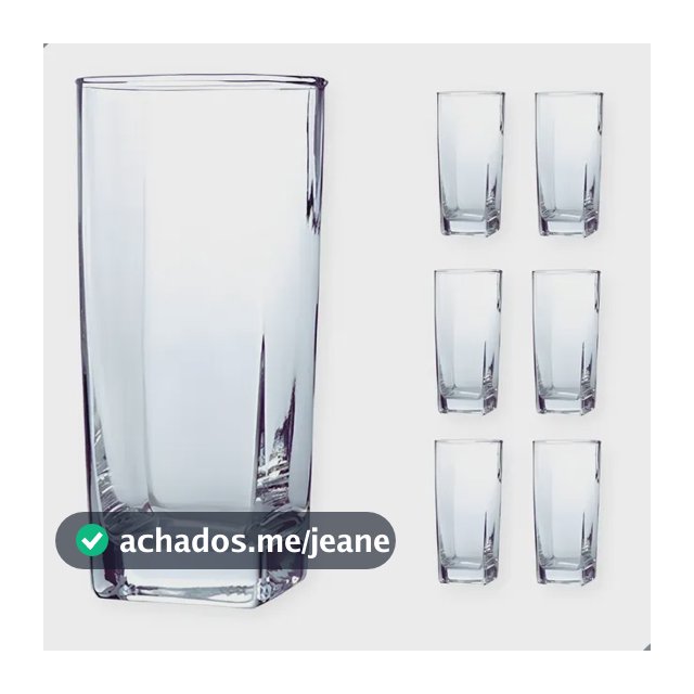 Jogo De 6 Copos De Vidro Alto 300ml Quadrado Suco Agua Ms Variedades