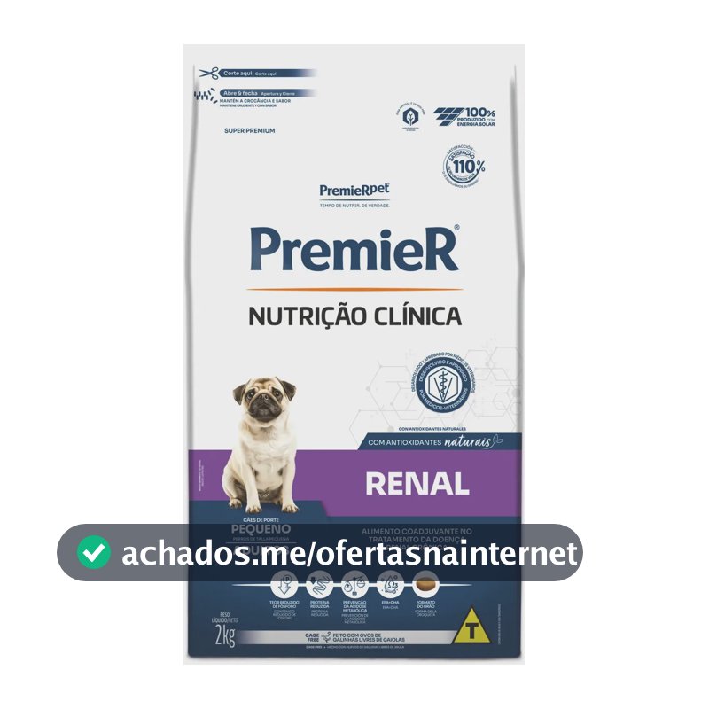 Premier Ração Seca Cães Adultos Raças Pequenas Renal 2kg