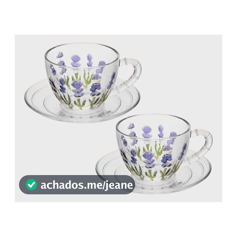 Kit 2 Xícaras 220ml Lavanda Cristal Hand Painting Mesa Posta
