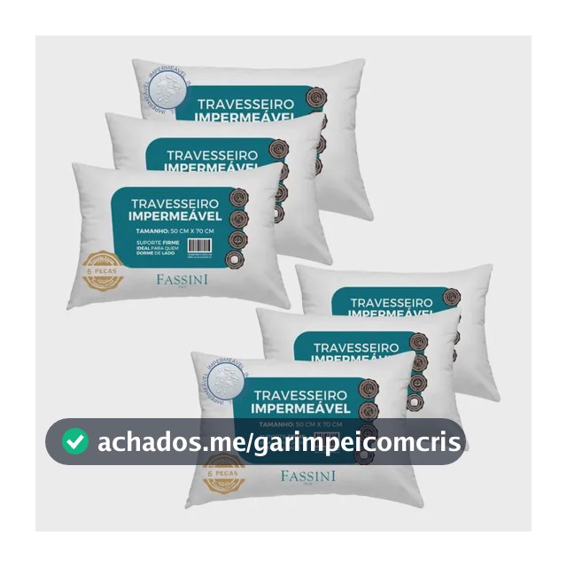 Kit 6 Travesseiros Antialérgico Impermeável 50x70 Lavável  Branco