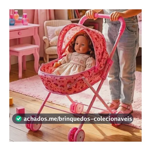 Carrinho De Boneca Infantil Rosa Dobrável Passeio Berço Rosa
