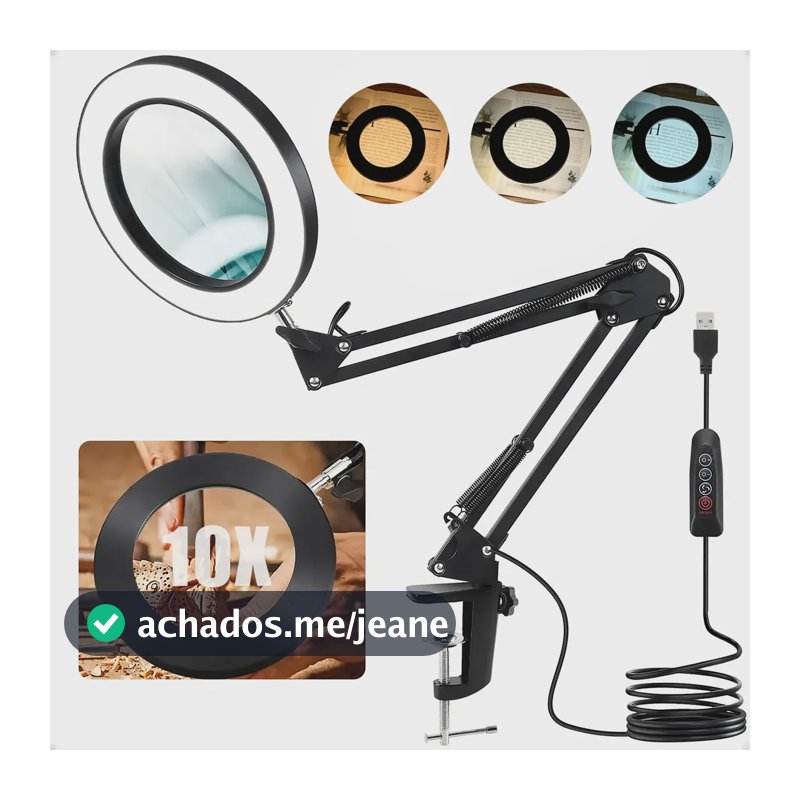 Lupa Luminária De Mesa Led Com Lente De Aumento De 10x