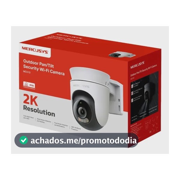 Mercusys MC510 Câmera de Segurança Wi-Fi Externa 2K 3MP, Rotação 360°, Visão Noturna Colorida, Detecção de Pessoas e Rastreamento de Movimento, IP65, Áudio Bidirecional, Alexa e MicroSD até 512 GB