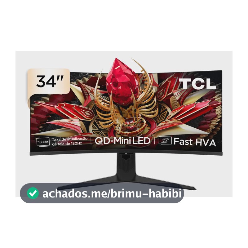 Monitor Gamer Curvo Tcl 34 Polegadas Qd-Mini Led Wqhd R83q 180hz 1ms (Gtg) Hdr 1400 Nits 34r83q