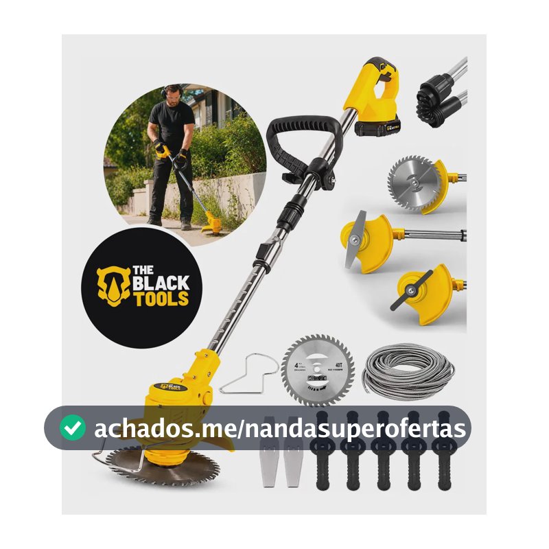 Roçadeira Aparador Grama A Bateria Recarregável 21v 750w Profissional Com Acessórios Tcg21c The Black Tools