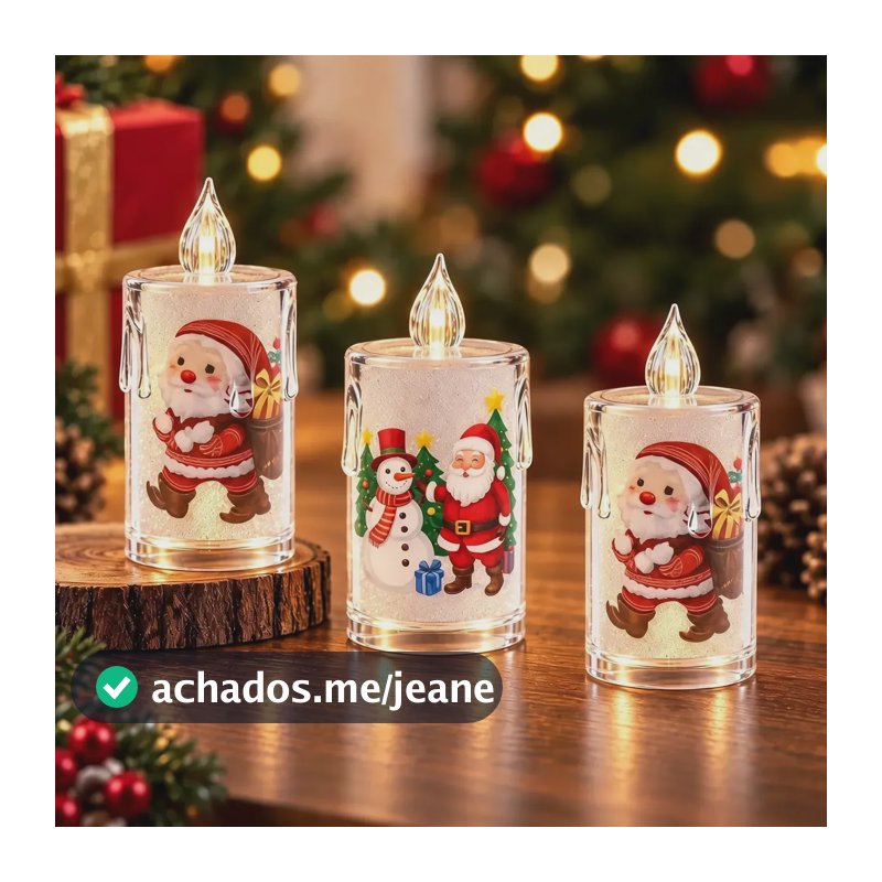 3 Mini Vela Eletrônica Decorativa Artificial Led Luz Amarela Amarelo Papai Noel