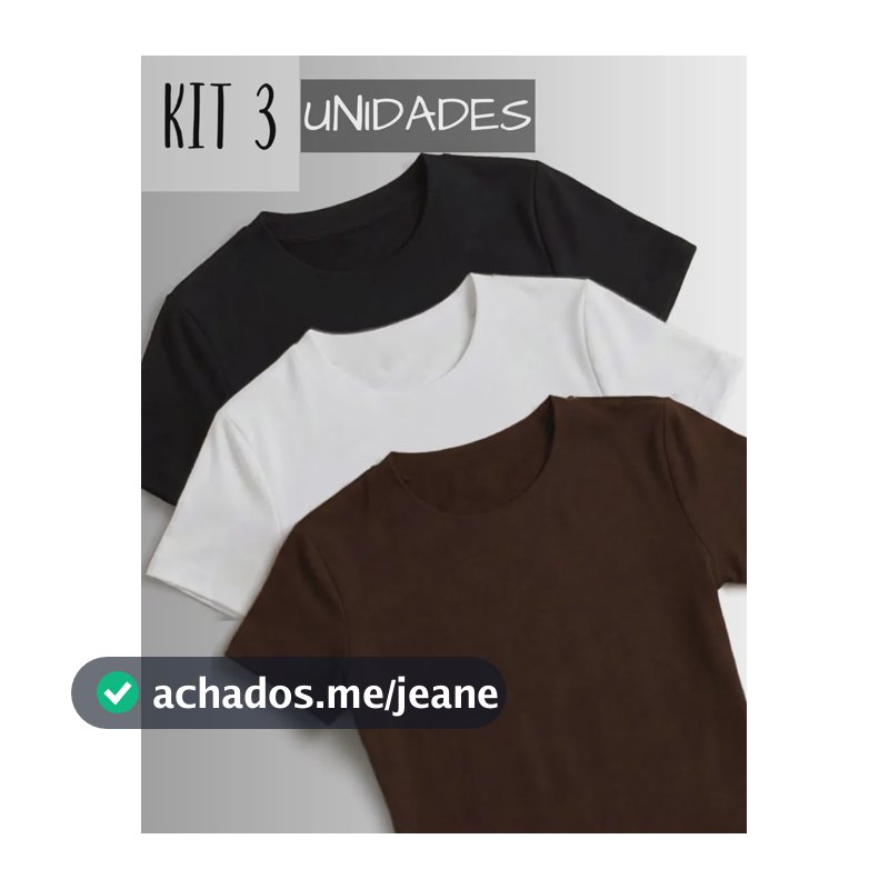 Kit 3 Camisetas Feminina Suplex Tshirt Básica Casual Preto+marrom+branco Sem Estampa G Suplex