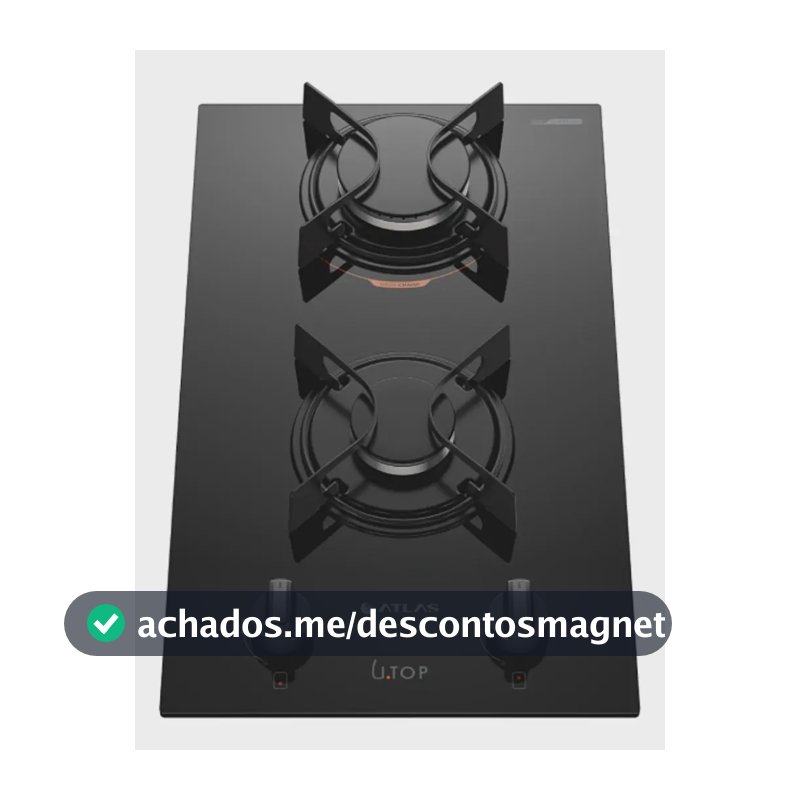 Cooktop 2 Bocas Atlas U Top com Mesa de Vidro a Gás Preto Bivolt