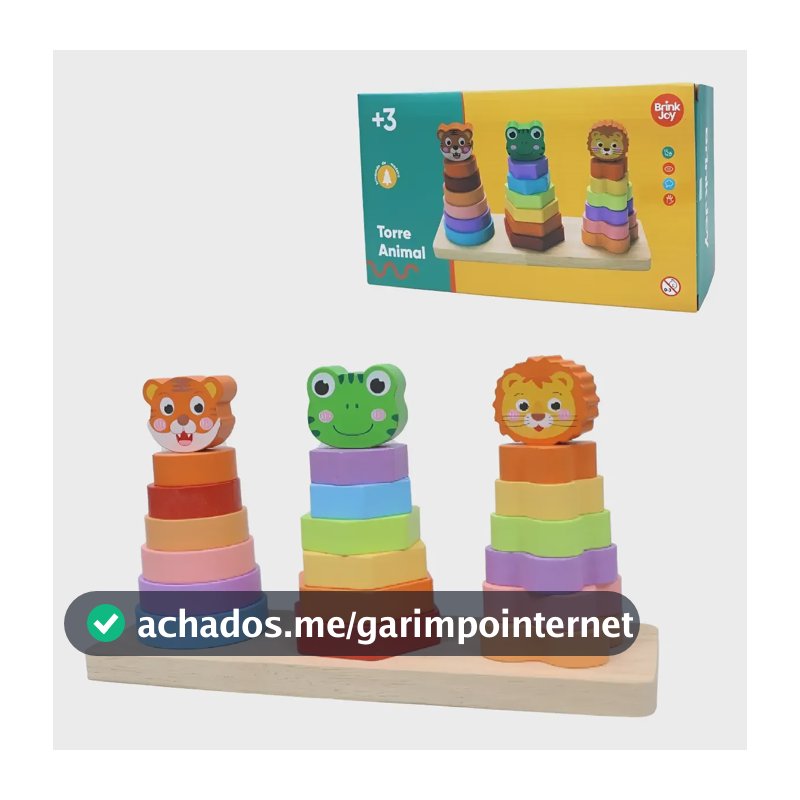 Brinquedo Educativo Madeira Torre Animal Montessori Empilhar Variadas