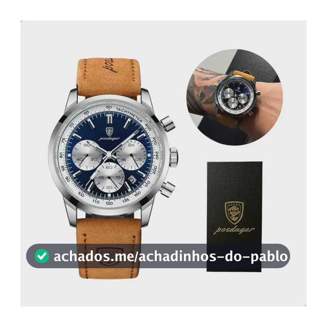 Relógio Luxo Poedagar Masculino Pulseira Em Couro Funcional