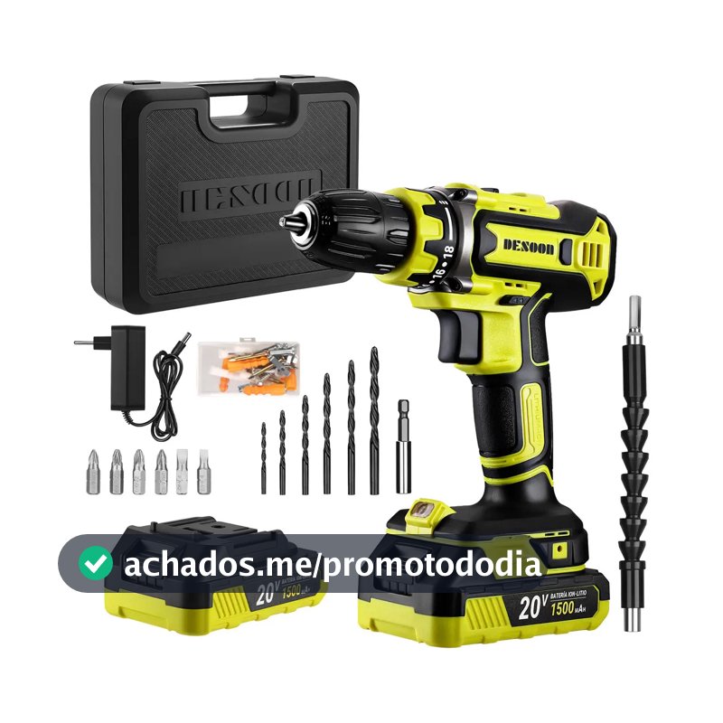 Parafusadeira DESOON 20V Com Motor de Cobre, Maleta e 13 Acessórios