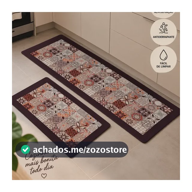 Kit Cozinha 2 Tapetes Passadeira Antiderrapante Estampado 1.2 M 40 Cm Floral Vintage Marsala