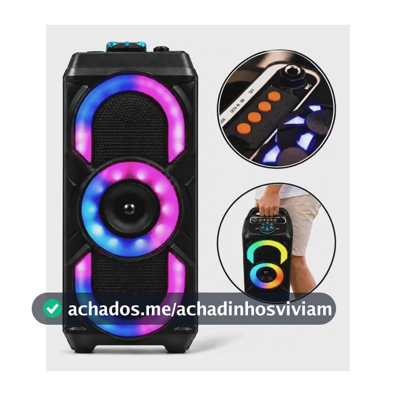 Caixa De Som Bluetooth Potente 50w Rgb Tws Usb Fm Portátil Preto 127/220v