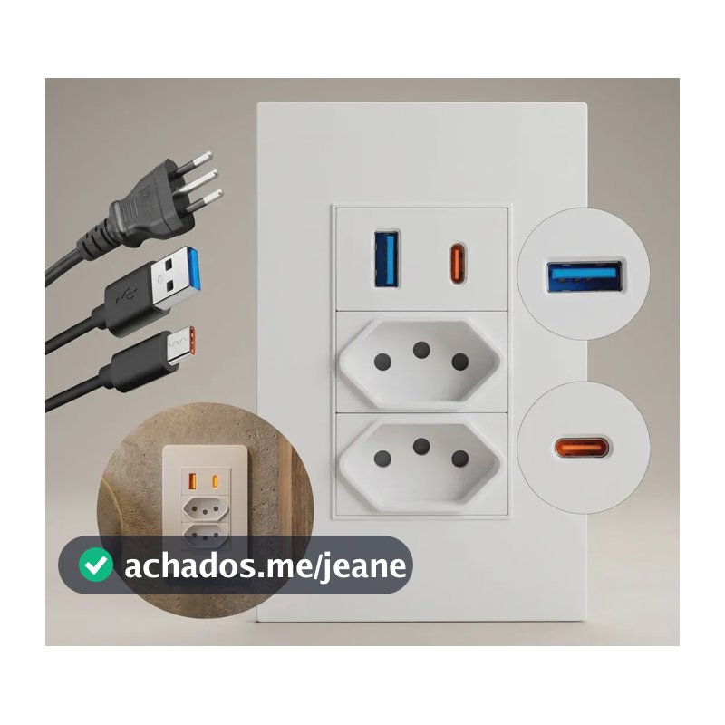 Tomada Dupla De Parede Com Usb E Usb-c 10a Bivolt Branca Duxecom