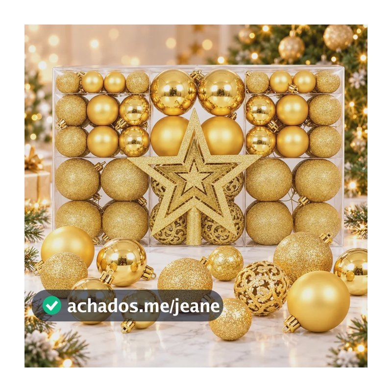 Kit 100 Bolas Estrela Enfeite Decoração Árvore De Natal Pendente Brinde Ponteira Bolinhas Dourada Gold Enfance Natalina