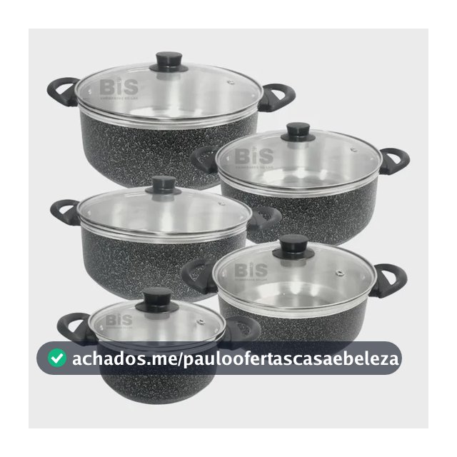 Conjunto De Panela 16/24 Tampa De Vidro Kit Caçarola 5 Peças Preto