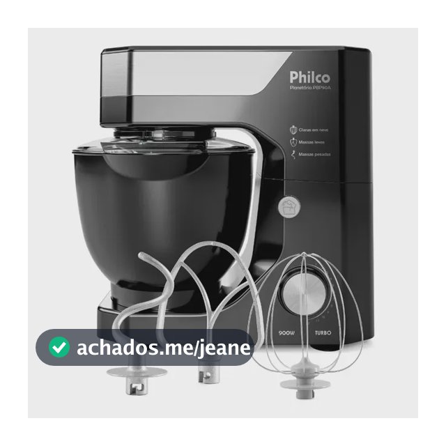 Batedeira Planetária Philco 900W 5L Preta 12 Velocidades Turbo PBP90A