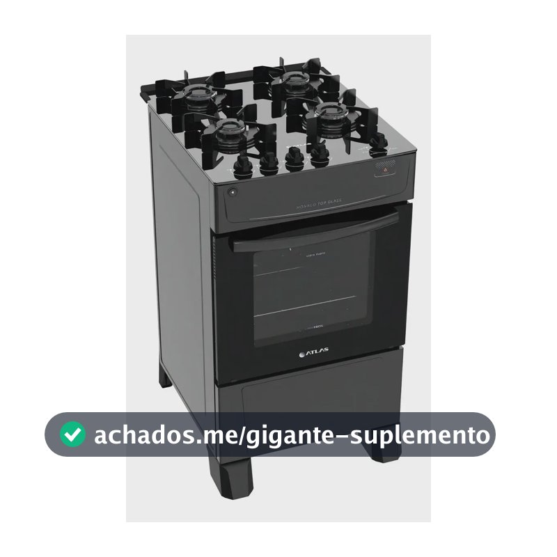 Fogão 4 Bocas Atlas Mônaco Top Glass com Mesa de Vidro e Acendimento Automático Preto Bivolt