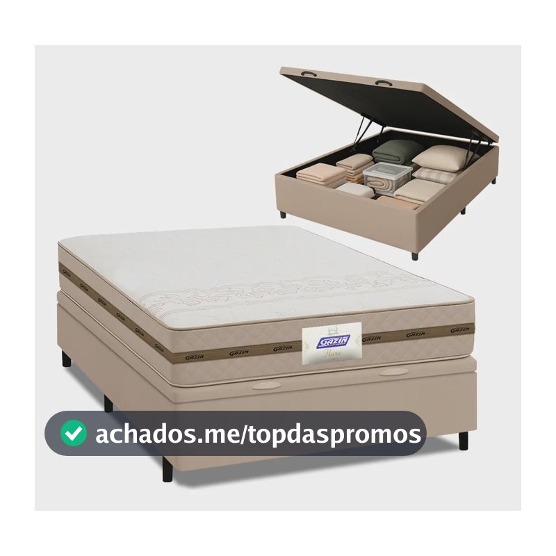 Cama Box Baú Casal Colchão Gazin Molas Flora Bege 138x188x63cm