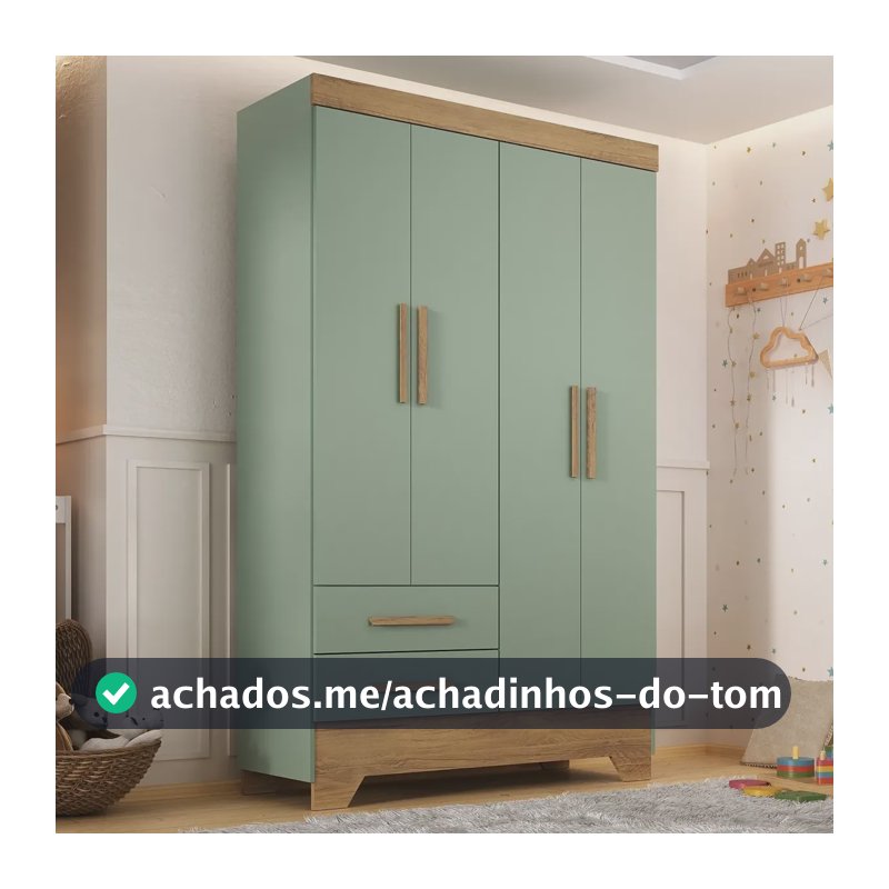 Guarda Roupa Infantil 4 Portas E 2 Gavetas Tic Tac Wt Verde
