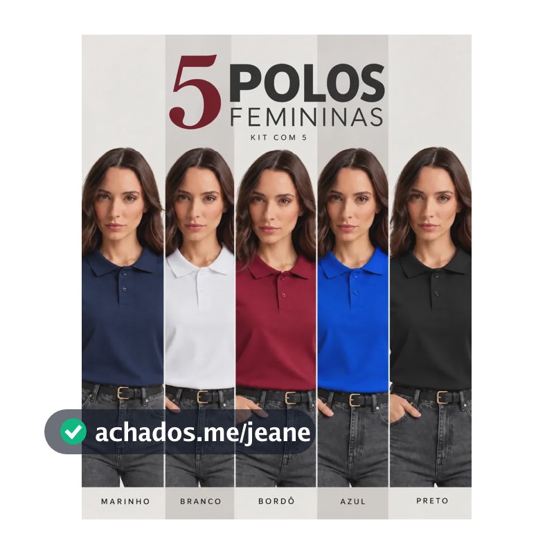 Kit 5 Camisa Gola Polo Feminina Algodão Básica Uniforme Lisa 5-cores Lisa M
