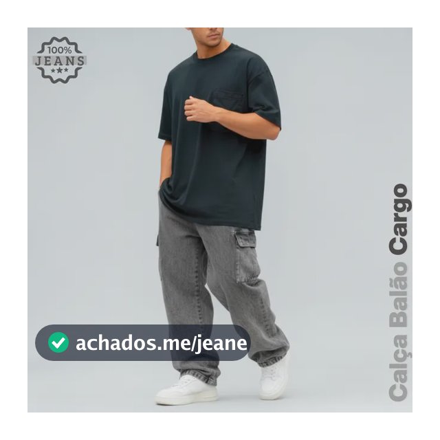 Calça Jeans Cargo Masculina Streetwear Preta Mescla 34 Ao 44