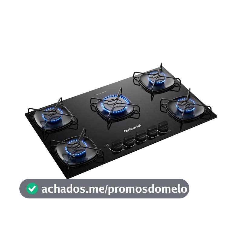 Cooktop Continental 5 Bocas a Gás Preto de Embutir com Mesa de Vidro