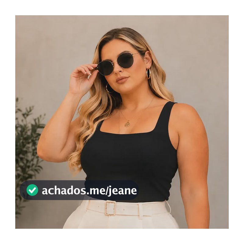 Blusa Regata Feminina Suplex Premium Decote Quadrado Alça Preto Lisa 44 - 46