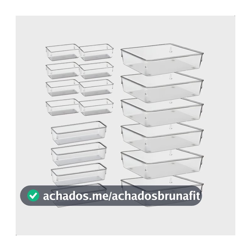 Kit 18 Organizador Multiuso Modular Gavetas Acrilico Cristal Cristal