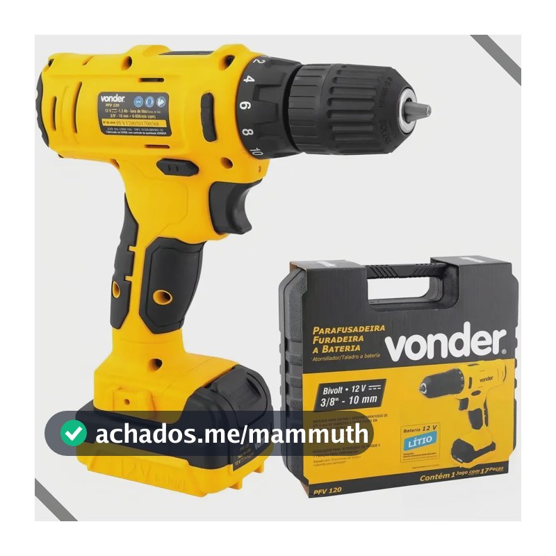 Parafusadeira Furadeira A Bateria Vonder Pfv120 Cor Amarelo Frequência 50hz 60hz Bivolt