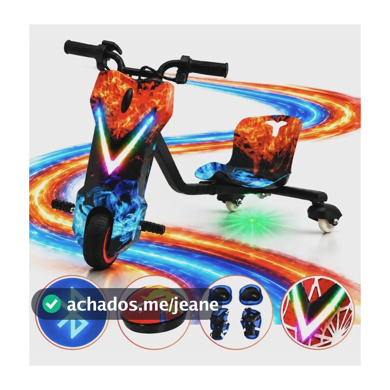 Triciclo Drift Elétrico Infantil Mini Moto 6.5' Bluetooth Agua/fogo