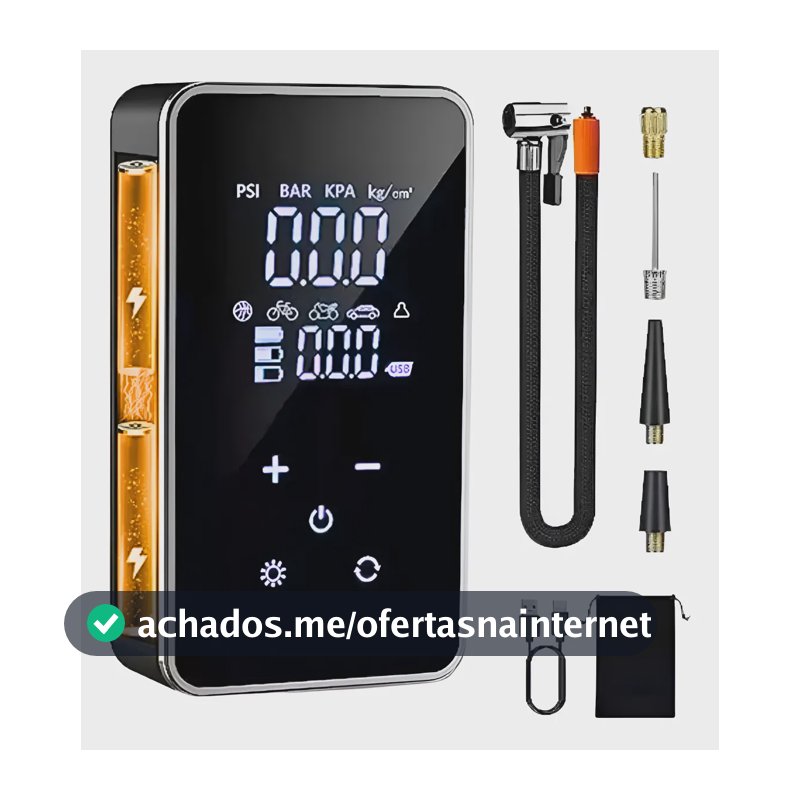 Calibrador Compressor Bomba De Ar Pneus Carro Portátil Moto Preto 127/220v Psi Bar Kpa Kg/cm2² Bifásica