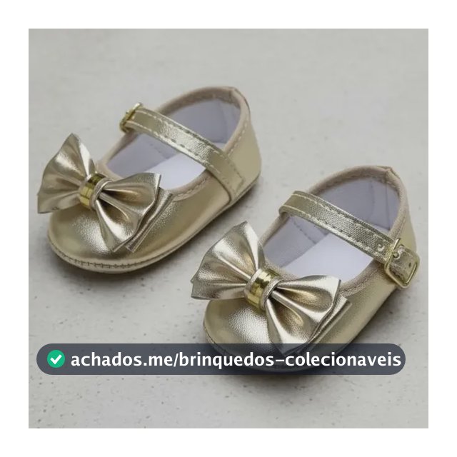 Sapatilha Bebê Boneca Dourada Laço Metal Rn Conforto Estilo