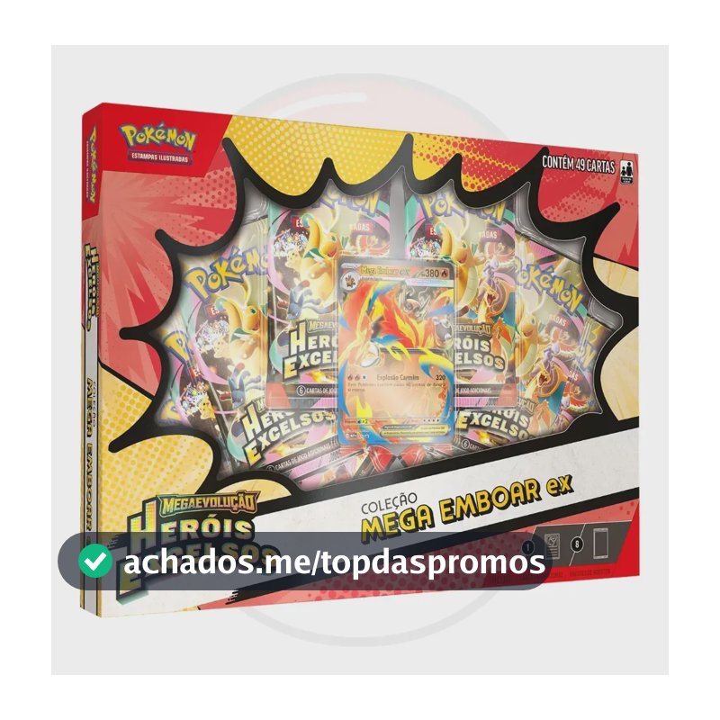 Cartas Pokémon TCG Coleção Mega Emboar ex c/49 Cards Copag