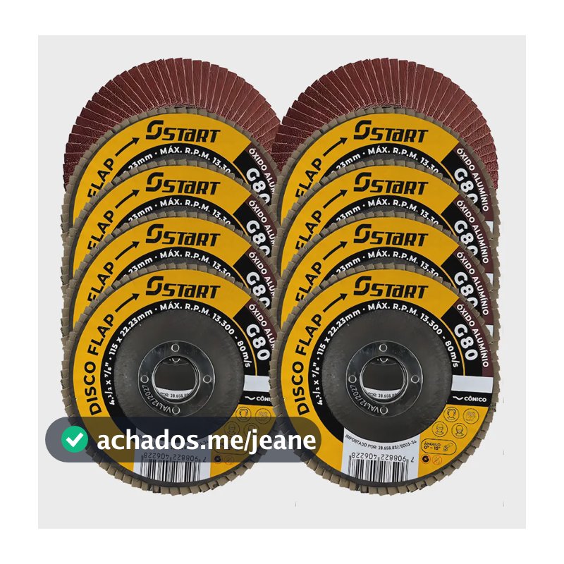 10 Discos Desbaste Flap 115 X 22 Mm 4.1/2'' Esmerilhadeira Grão 80