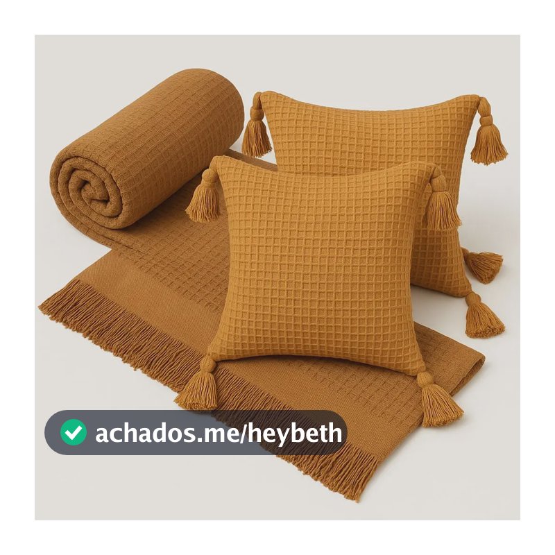 Kit Manta Para Sofá Viena + 2 Capas De Almofada 45x45 Algodão Cor Caramelo